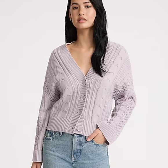 Express Sweaters - Express Lavender Relaxed V-Neck Cable Knit Cardigan